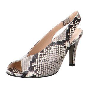 Paul Green Avanti Snake Print‎ Peep Toe Slingback Heels Size 4 / 6.5 US